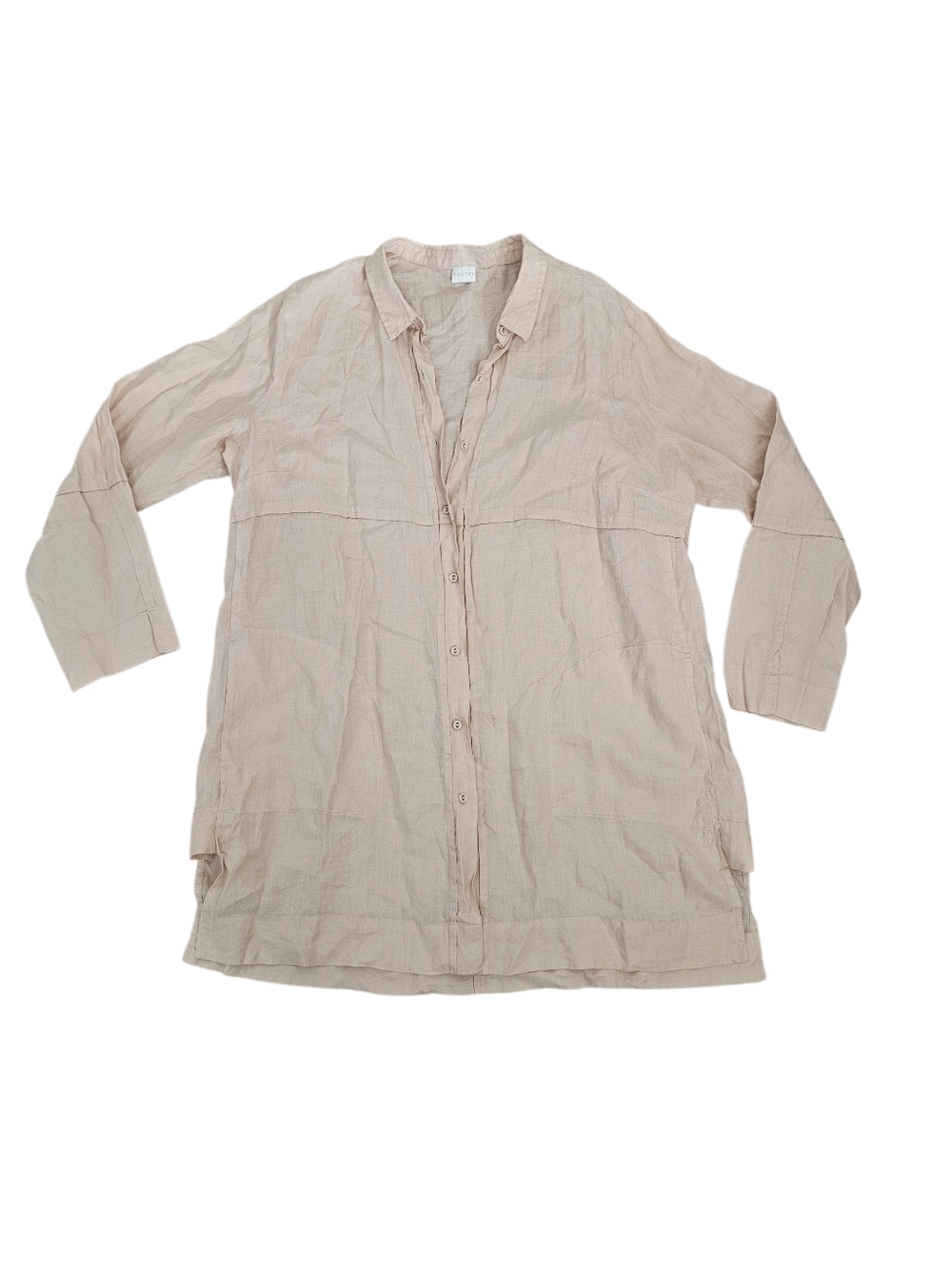 Poetry 100% Linen Button Front Longline Lagenlook Coastal Grandma Tunic Shirt-14